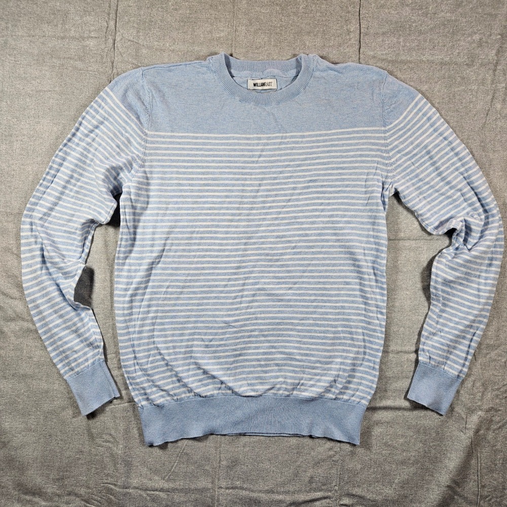 William Rast Mens L Blue White Striped 100% Cotton Crew Neck Sweater Pullover‎